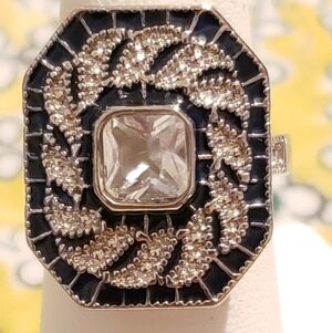NWOT, Art Deco Style Ring Sz 7, Intricate Design Of 1920's & 30's, Sapphire Blue